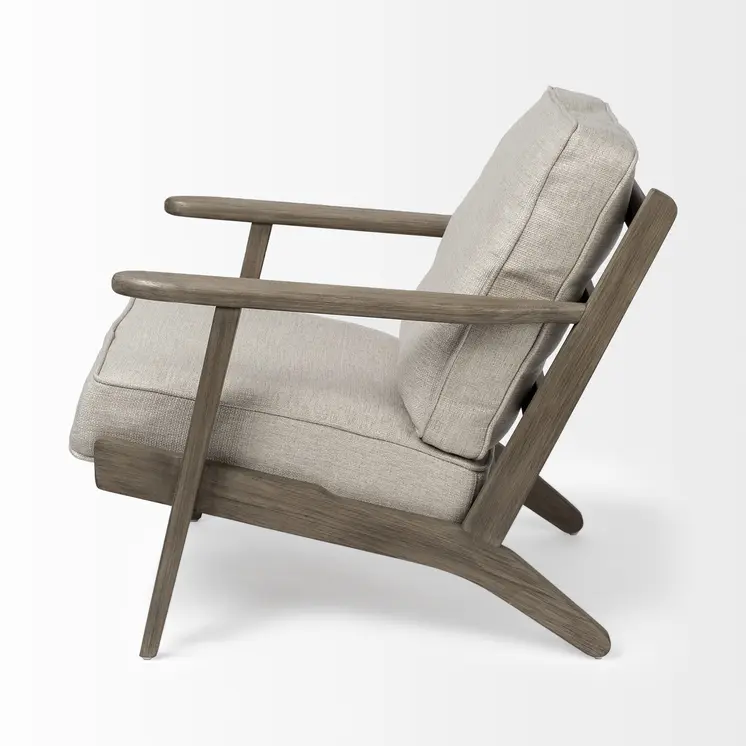 31" Cream and Brown Fabric Lounge Chair