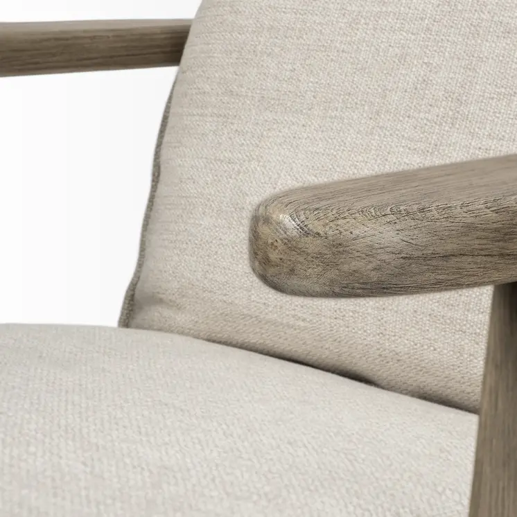 31" Cream and Brown Fabric Lounge Chair