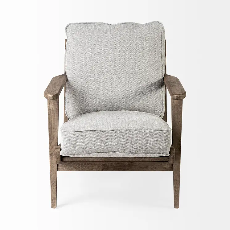 31" Light Gray and Brown Fabric Lounge Chair