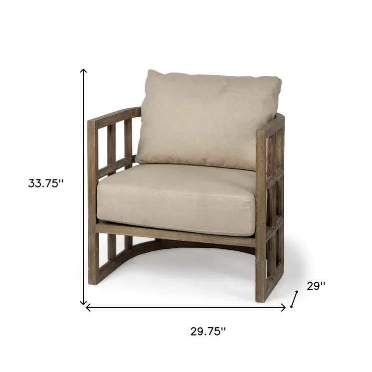30" Cream and Brown Fabric Arm Chair