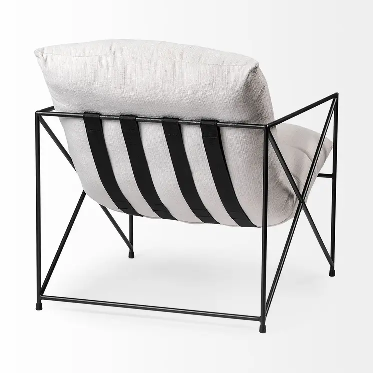 30" Cream and Black Fabric And Metal Arm Chair