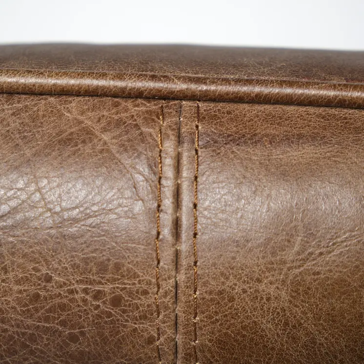 34" Brown and Black Top Grain Leather Distressed Slipper Chair