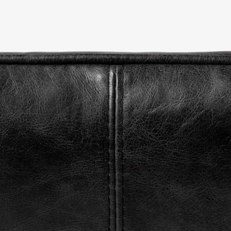 34" Black and Brass Top Grain Leather Distressed Slipper Chair