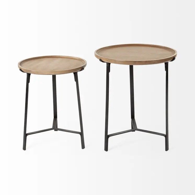 24" Brown Solid Wood Round End Table