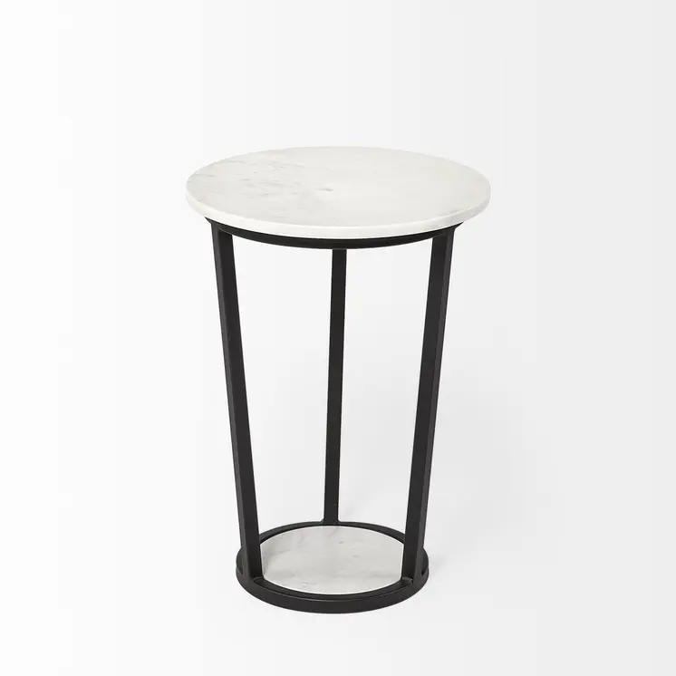 21" Black And White Marble Round End Table