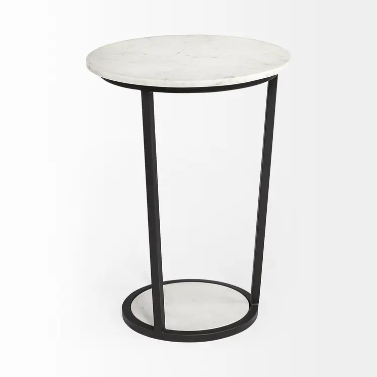 25" Black And White Marble End Table