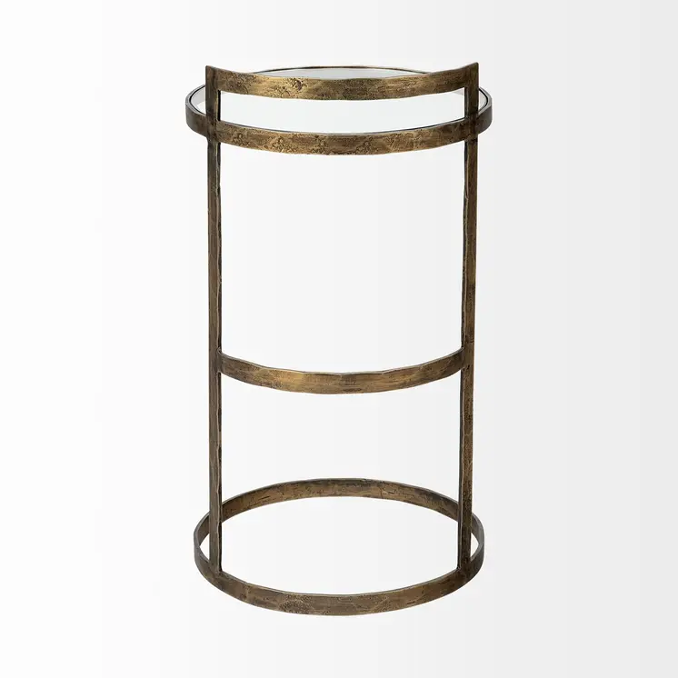 27" Gold And Clear Glass Round End Table
