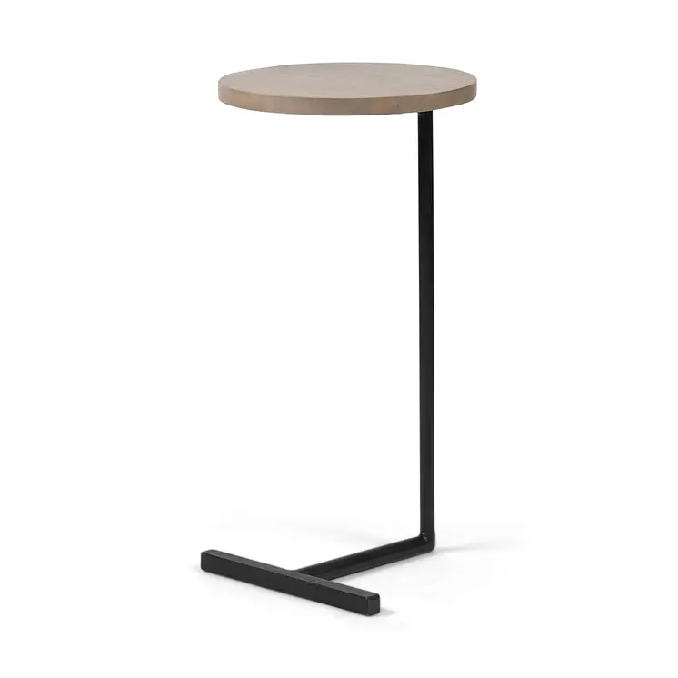 15" Natural and Black Solid Wood and Metal