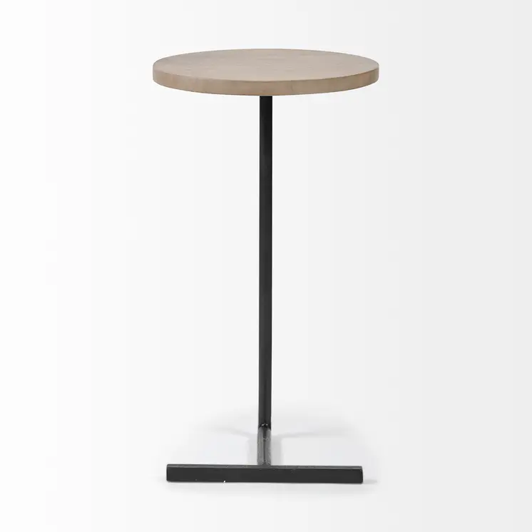 15" Natural and Black Solid Wood and Metal