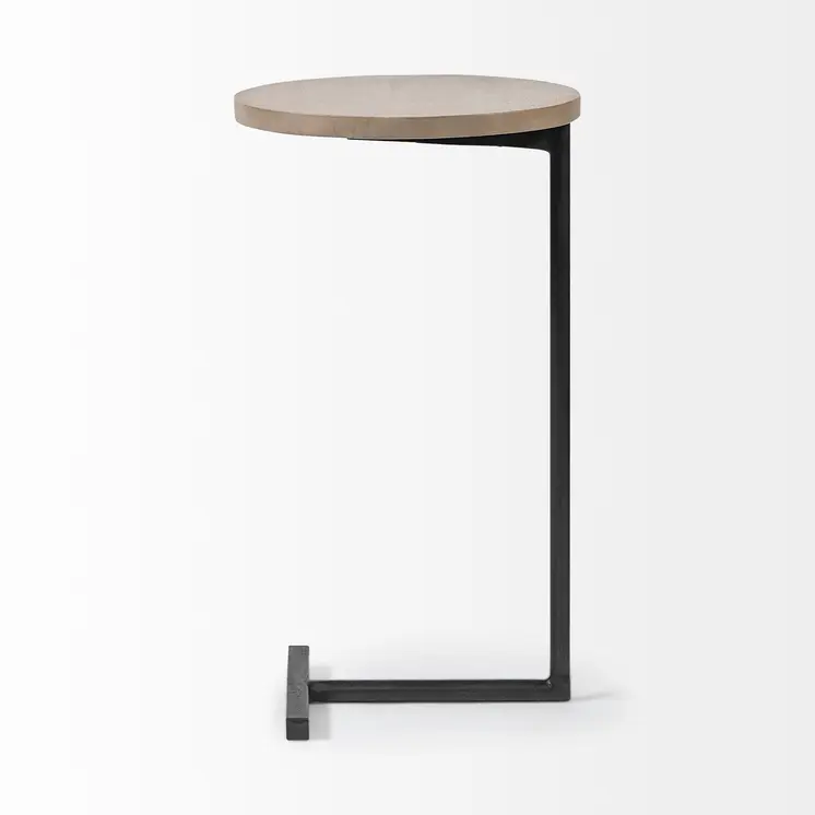 15" Natural and Black Solid Wood and Metal