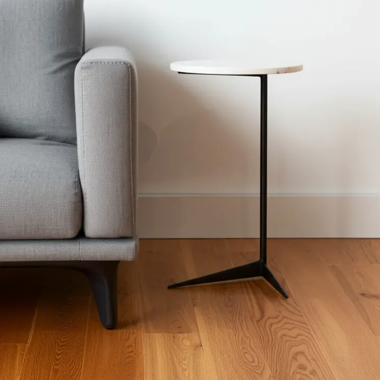 27" Black And White Marble Round End Table