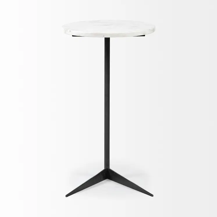 27" Black And White Marble Round End Table