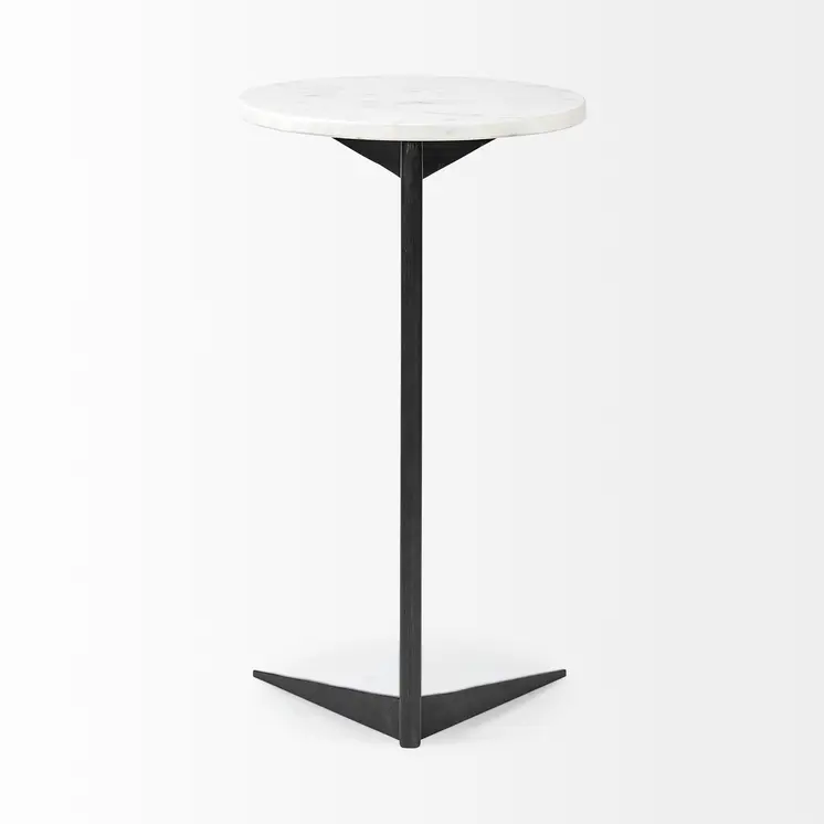 27" Black And White Marble Round End Table