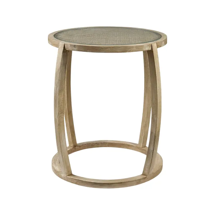 26" Brown And Clear Glass Round End Table