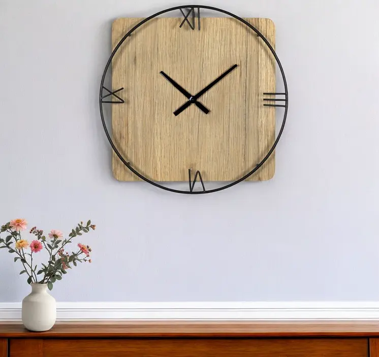 27" Novelty Brown And Black Wood Analog Wall Clock