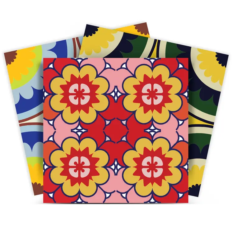 7" X 7" Mediterranean Brights Peel And Stick Removable Tiles