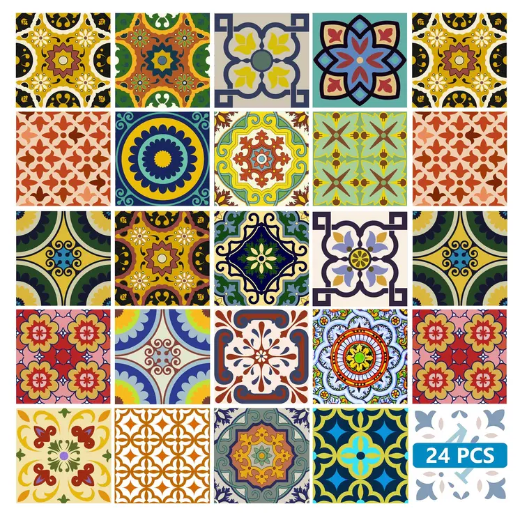 8" X 8" Mediterranean Brights Peel And Stick Removable Tiles