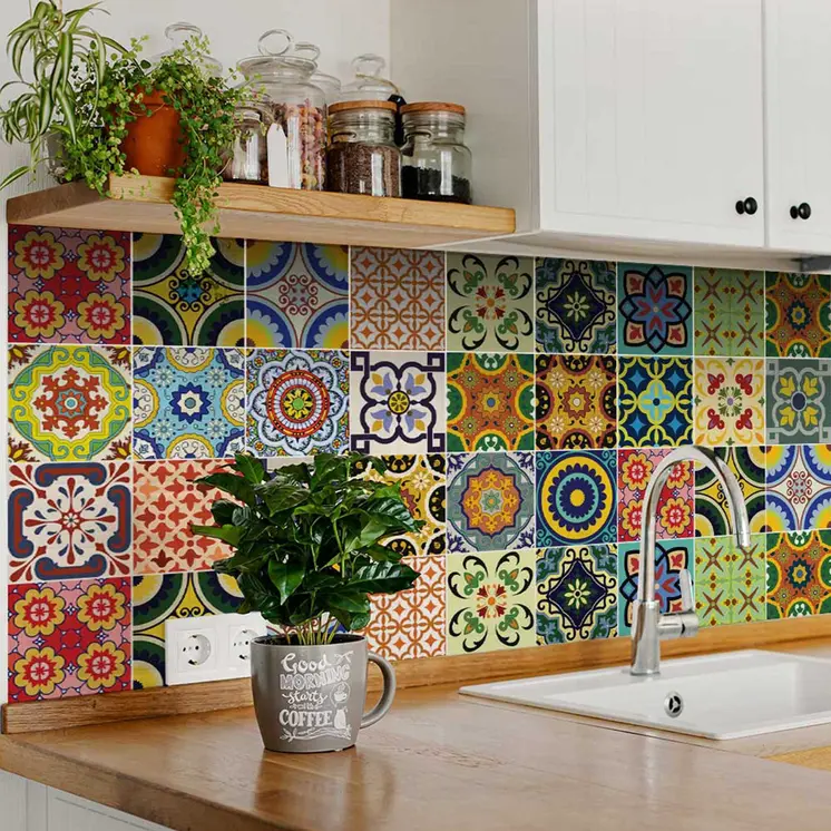 8" X 8" Mediterranean Brights Peel And Stick Removable Tiles