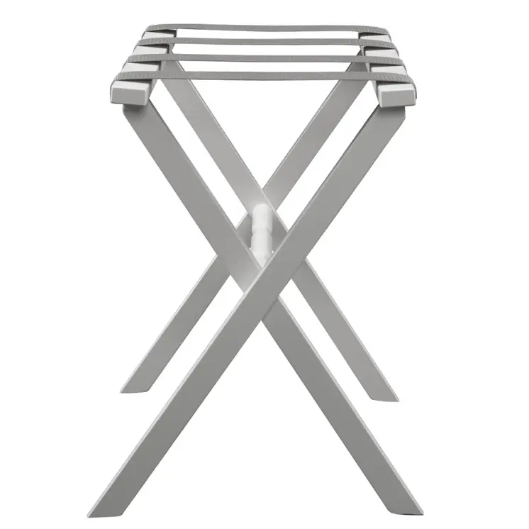 Hotel White Finish Wood Folding Luggage Rack With Gray Straps
