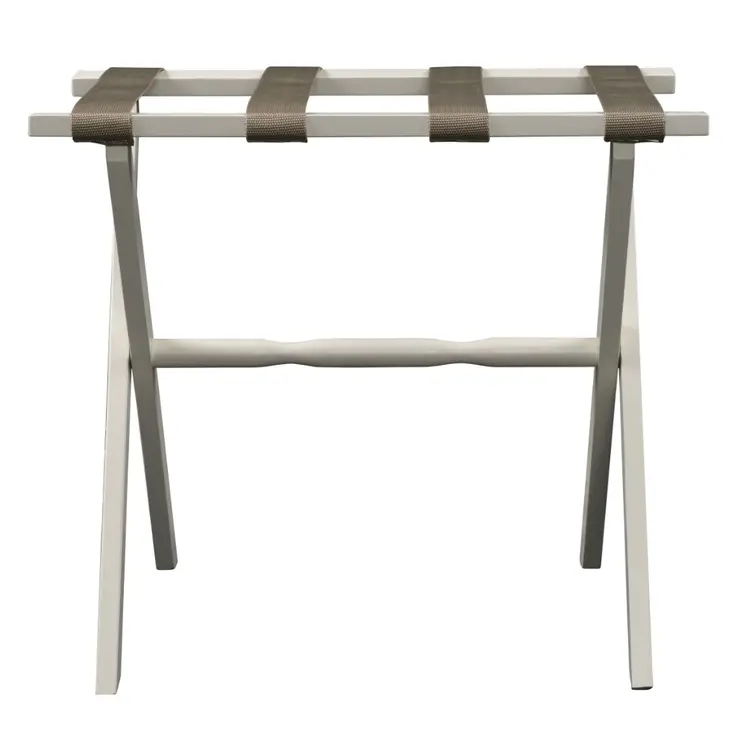 Hotel Ivory Finish Wood Folding Luggage Rack With Tan Straps