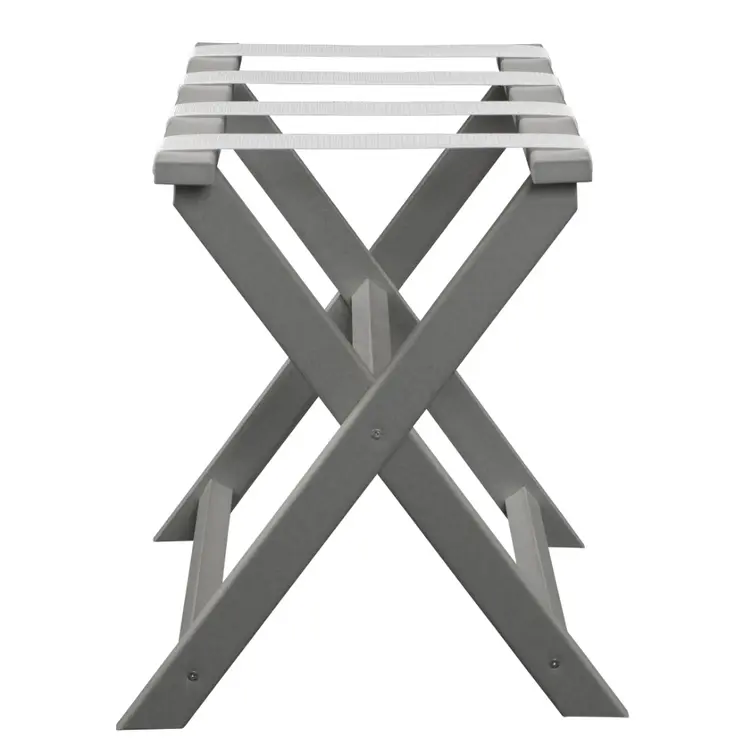 Earth Friendly Light Gray Folding Luggage Rack With White Straps