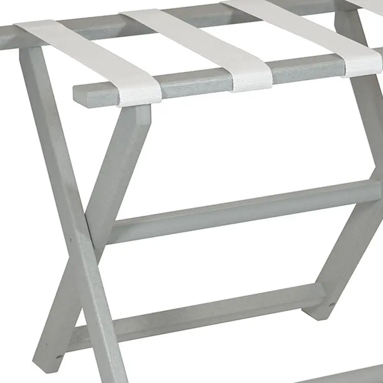 Earth Friendly Light Gray Folding Luggage Rack With White Straps