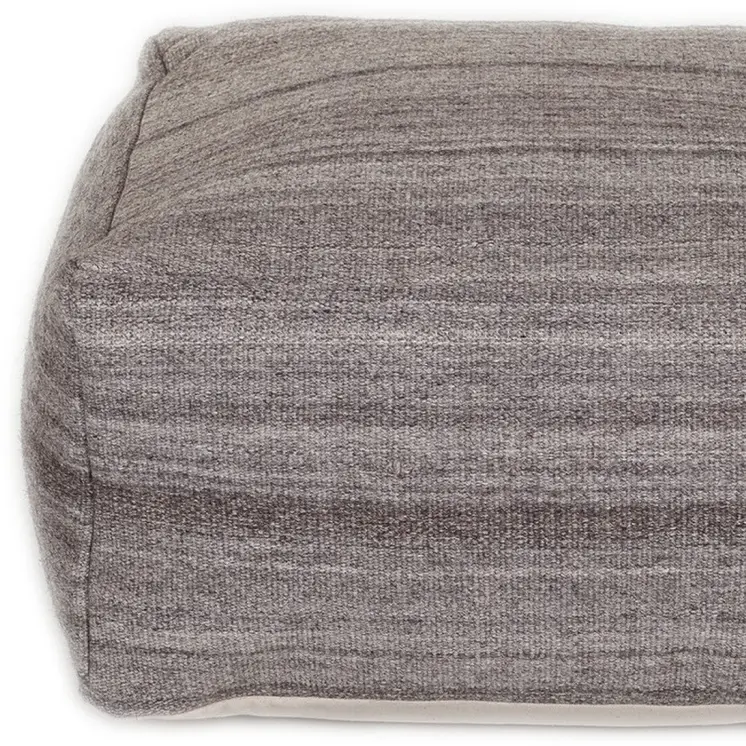 24" Gray And Brown Cotton Pouf Ottoman