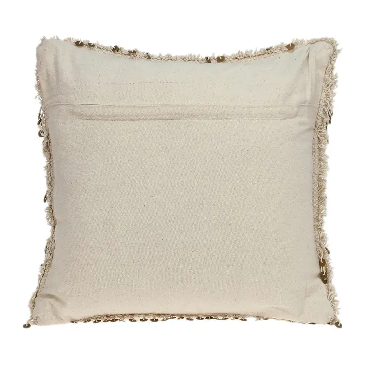 18" Beige And Gold Shaggy Cotton And Sequin Striped Throw Pillow