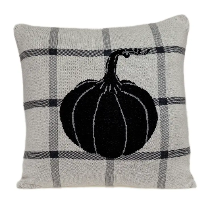 Grey Plaid Pumpkin Throw Pillow