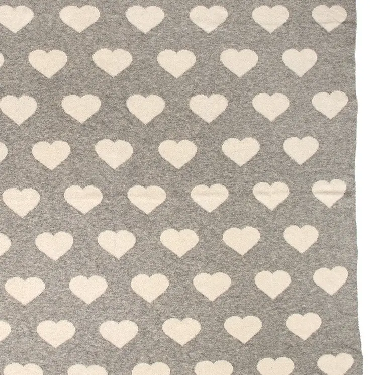 Grey And Ivory Hearts Knitted Baby Blanket
