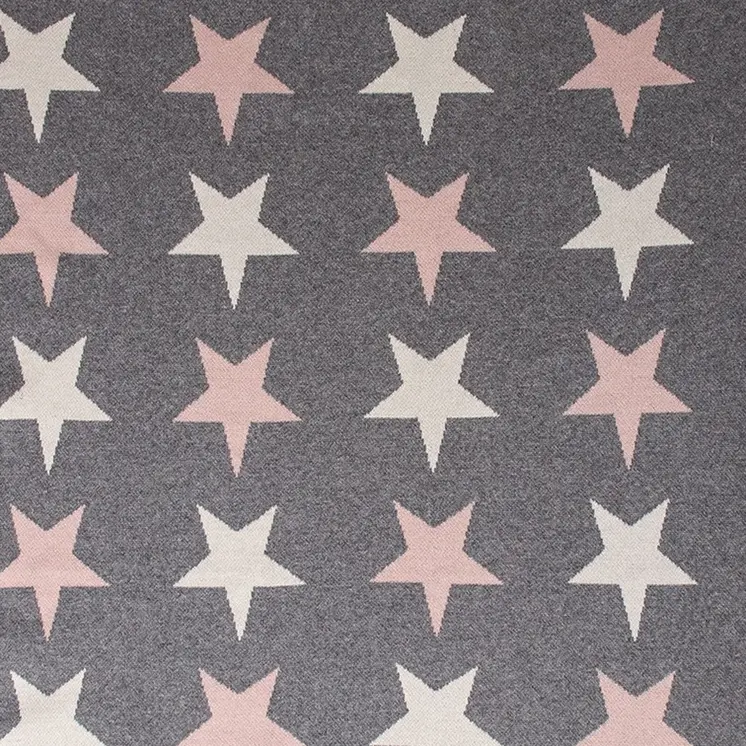 Grey Ivory And Pink Stars Knitted Baby Blanket