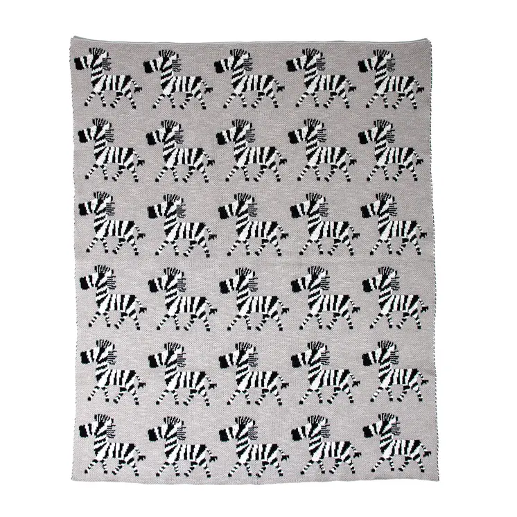 Grey Lots Of Zebras Woven Knitted Baby Blanket