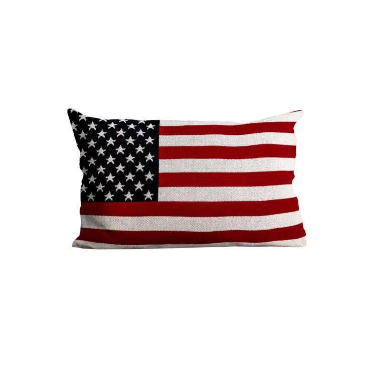 16" X 24" Red Blue and White Cotton Throw Pillow