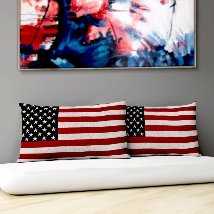 16" X 24" Red Blue and White Cotton Throw Pillow