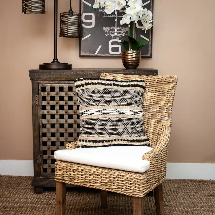 Black And Sand Woven Decorative Pillow