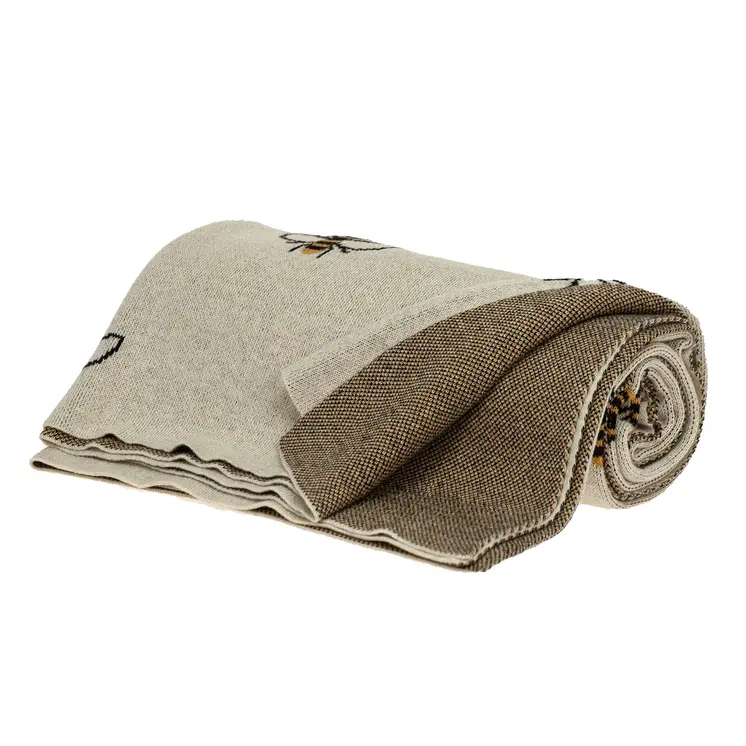 Ivory Bumble Bee Knitted Throw Blanket