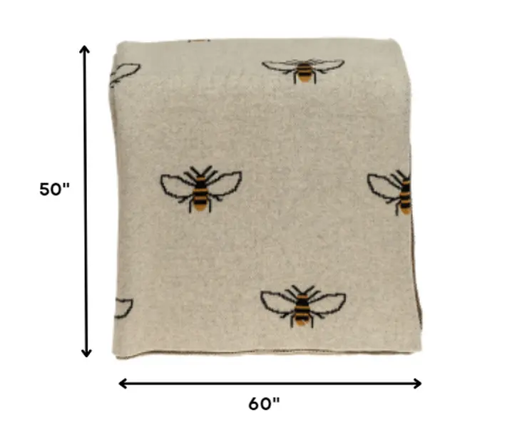 Ivory Bumble Bee Knitted Throw Blanket