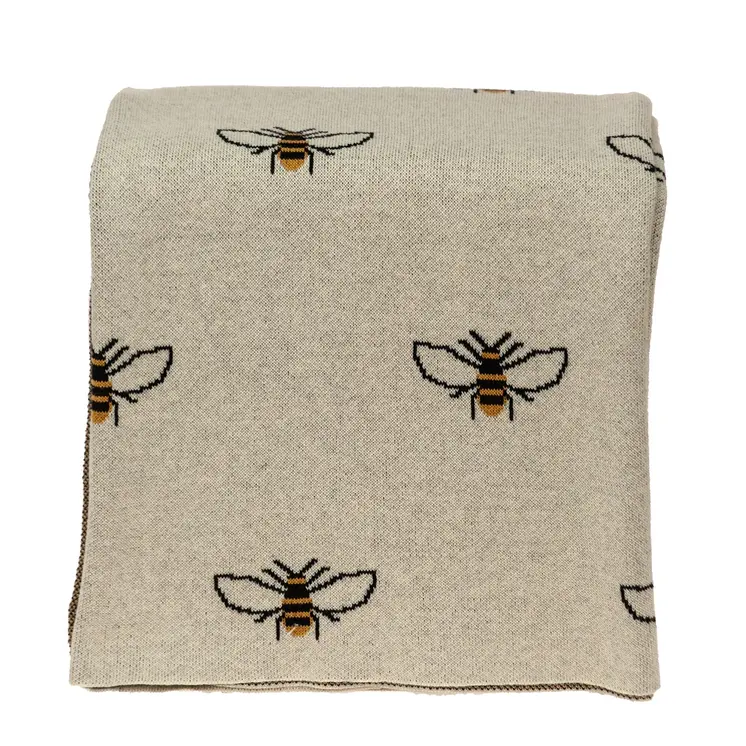 Ivory Bumble Bee Knitted Throw Blanket