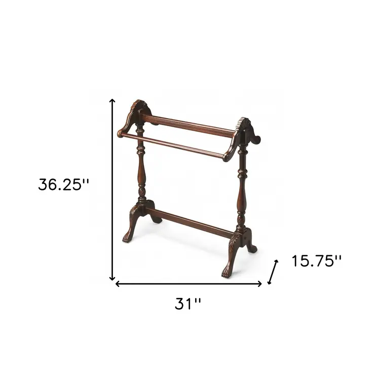 31" Dark Brown Hand Carved Wood Blanket Stand