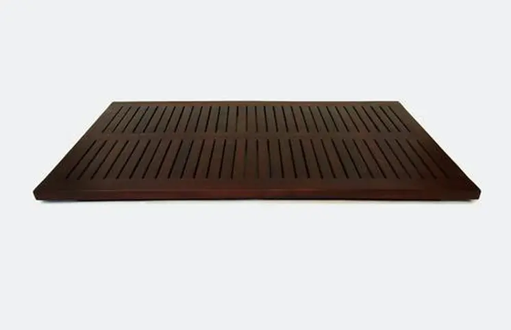31" Dark Brown Teak Slat Non Slip Bath Mat