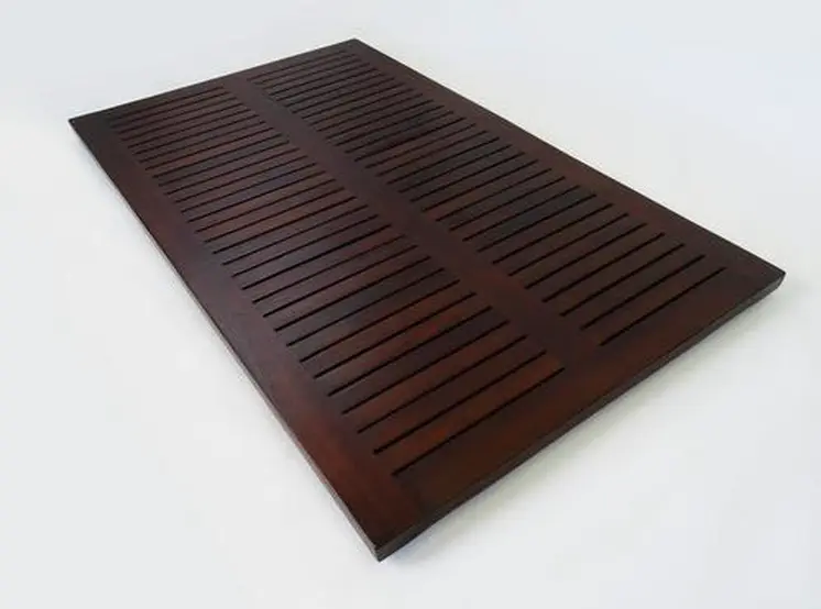 31" Dark Brown Teak Slat Non Slip Bath Mat