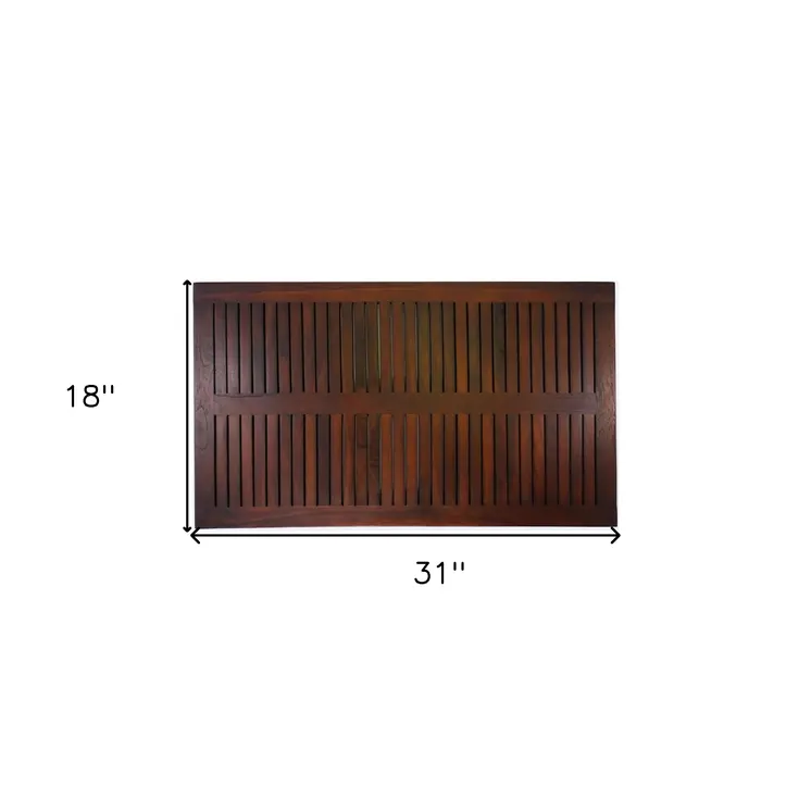 31" Dark Brown Teak Slat Non Slip Bath Mat
