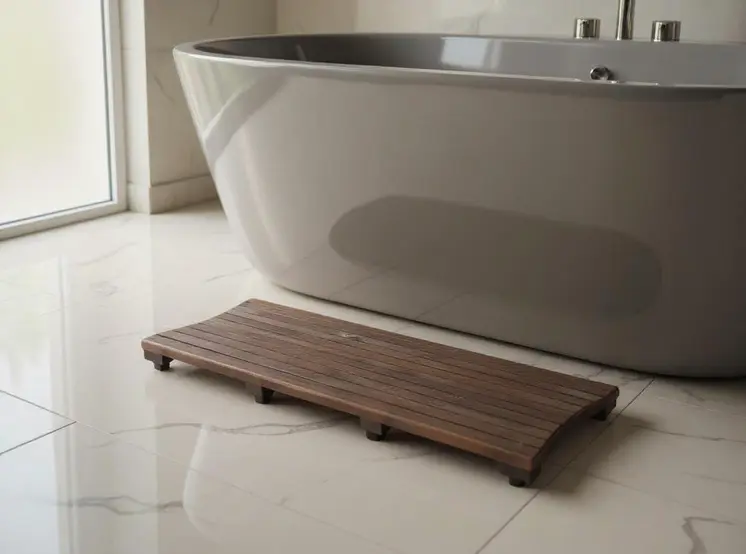 40" Dark Brown Teak Slat Non Slip Bath Mat
