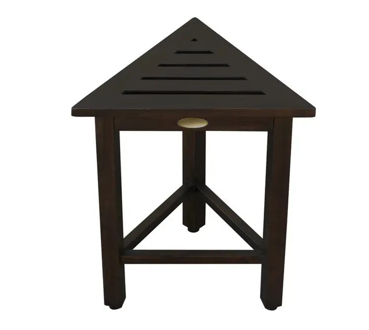 Hotel Dark Teak 18" Triangle Corner Shower Bench Or Shelf