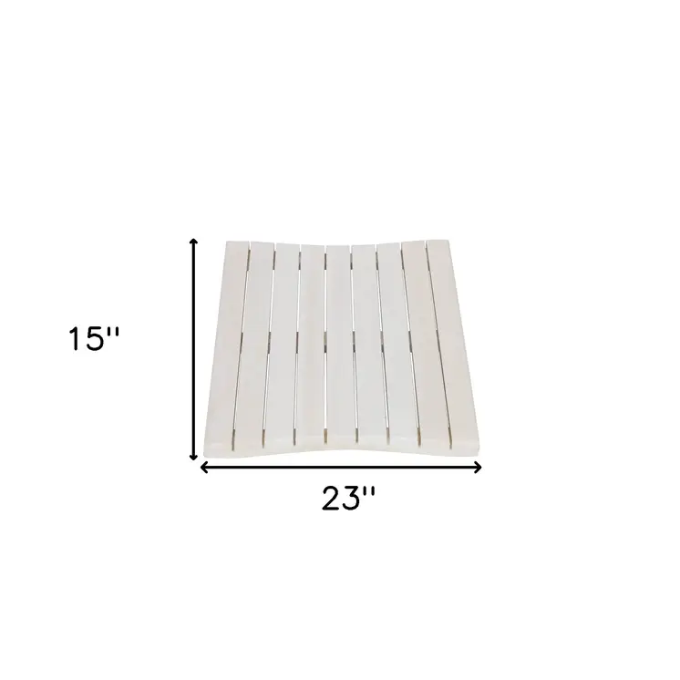23" White Teak Slat Non Slip Bath Mat