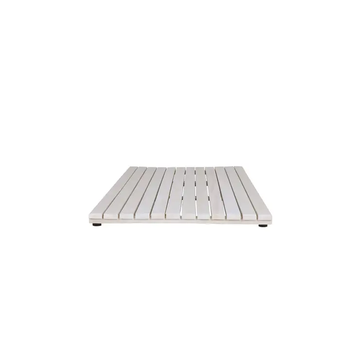 40" White Teak Slat Non Slip Bath Mat