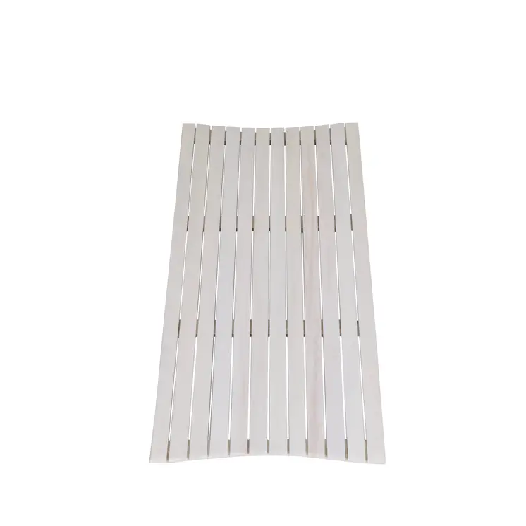 40" White Teak Slat Non Slip Bath Mat