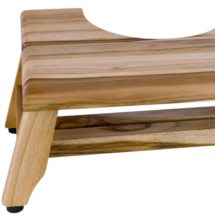 8" Natural Solid Teak Bathroom Toilet Stool