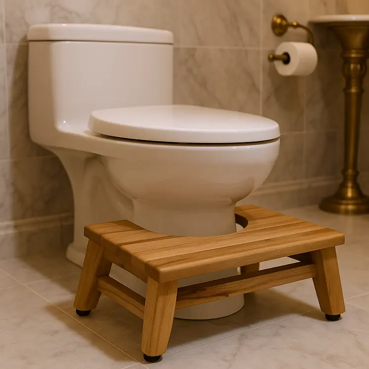 8" Natural Solid Teak Bathroom Toilet Stool