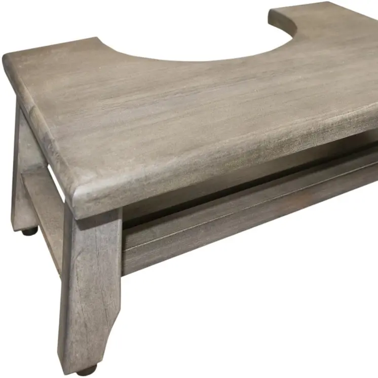 8" Gray Solid Teak Bathroom Toilet Stool